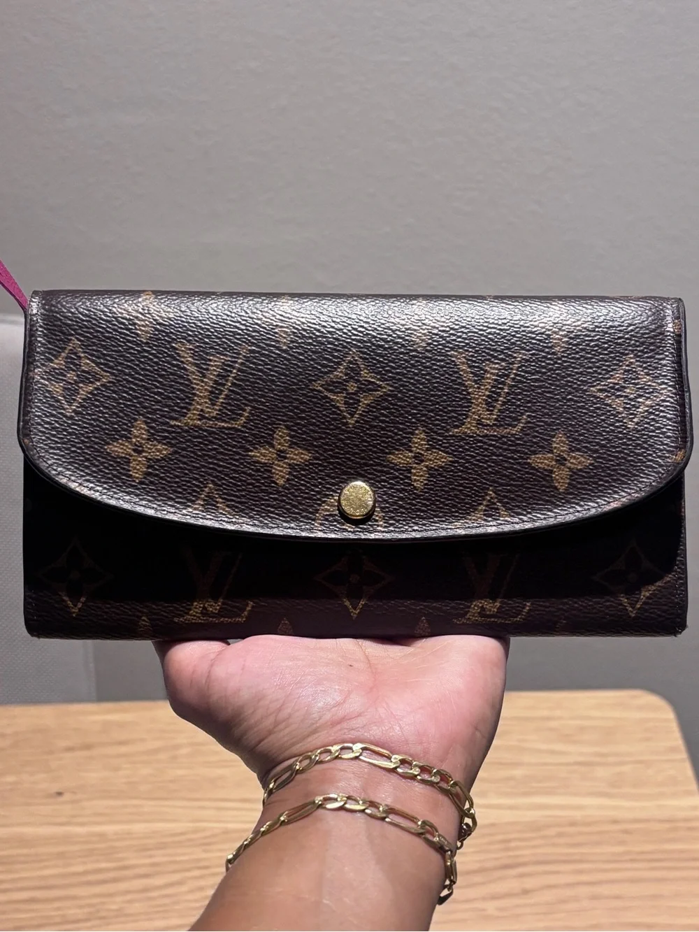 Louis Vuitton Emily Monogram Canvas Brown Flap Wallet Fuchsia
